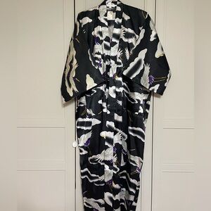 NWT 90’s Japanese Inspired Kimono Robe/ Duster Crane Print - NO BELT
